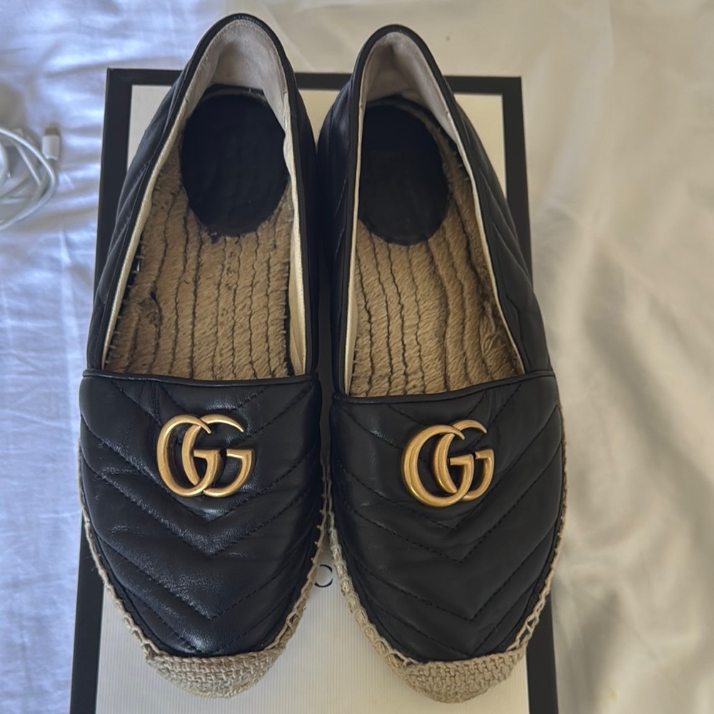 Gucci Black and Gold Quilted Espadrilles